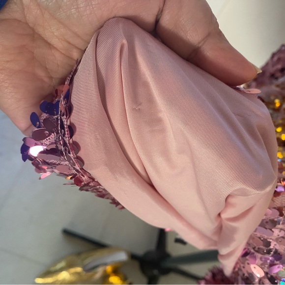 SOLD: Pink, Gold, Silver gradient/ombré sequined long sleeve cocktail dress - Picture 3 of 6